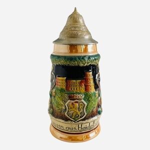 King German Beer Stein Gruss Aus Heidelberg Stein Tankard Beer Mug with Lid
